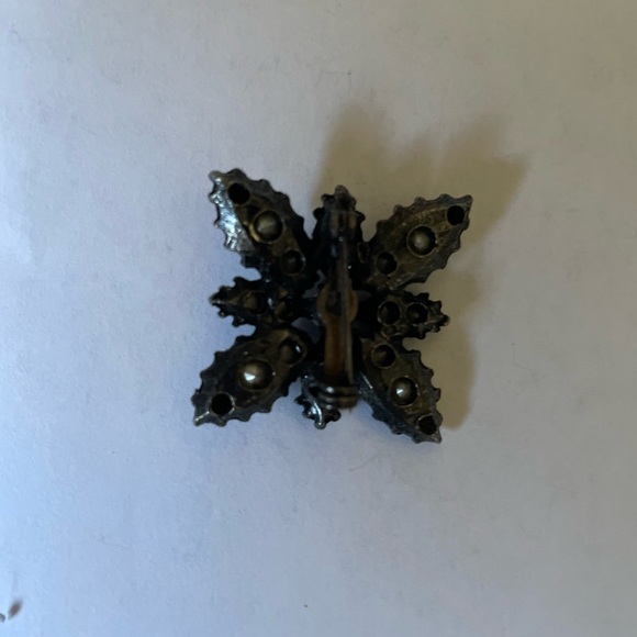 Blue-Green Jeweled Iridescent Vintage Butterfly Brooch - Picture 2 of 2